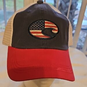 COSTA Trucker Hat with American Flag Wave Patch - Navy & Red